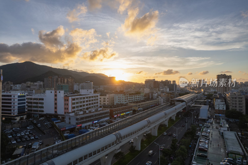 深圳市阳台山日落航拍图