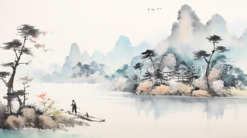 中国风意境水墨山水画