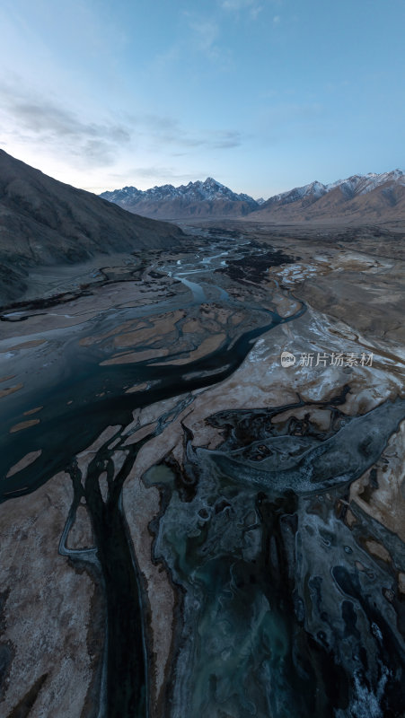 新疆喀什塔县帕米尔高原塔合曼湿地河道航拍