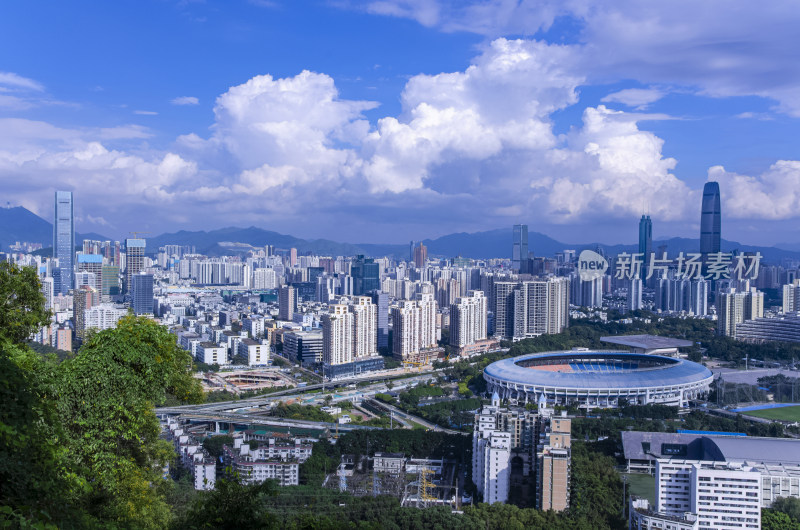 深圳笔架山顶看罗湖CBD城市高楼建筑全景