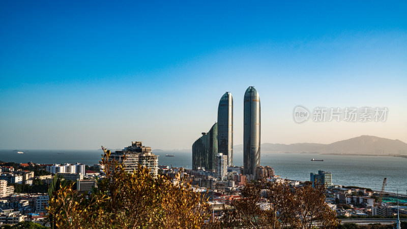 福建厦门双子塔城市风景航拍