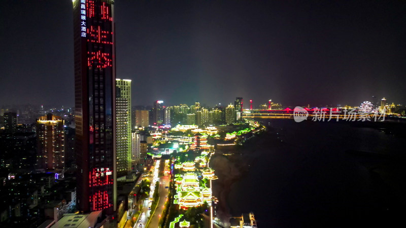 江西南昌城市夜景灯光航拍图