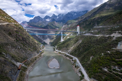 云南香格里拉藏族虎跳峡大桥航拍