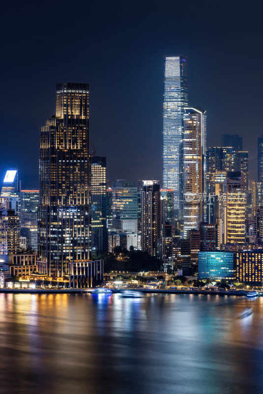 香港维多利亚港CBD中环日落夜景繁华都市