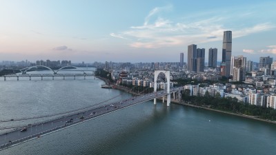 航拍柳州市区红光大桥柳江两岸城中区