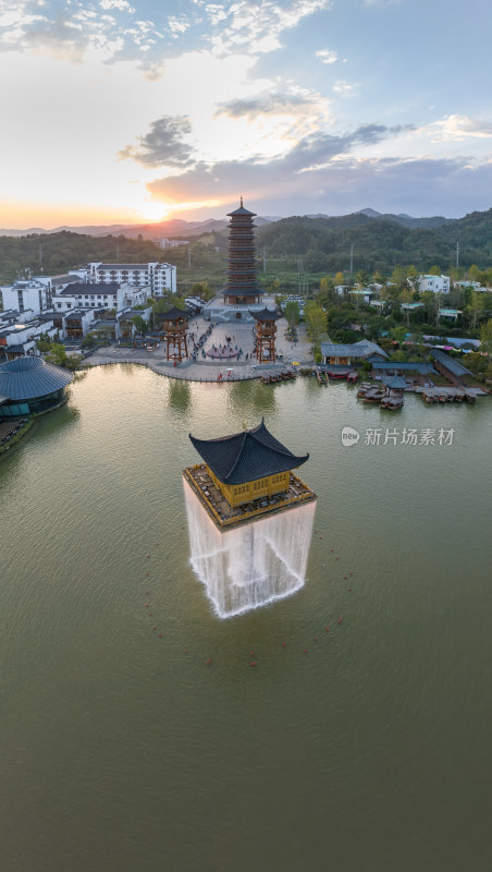 江西上饶网红景点婺女洲日落夜景航拍