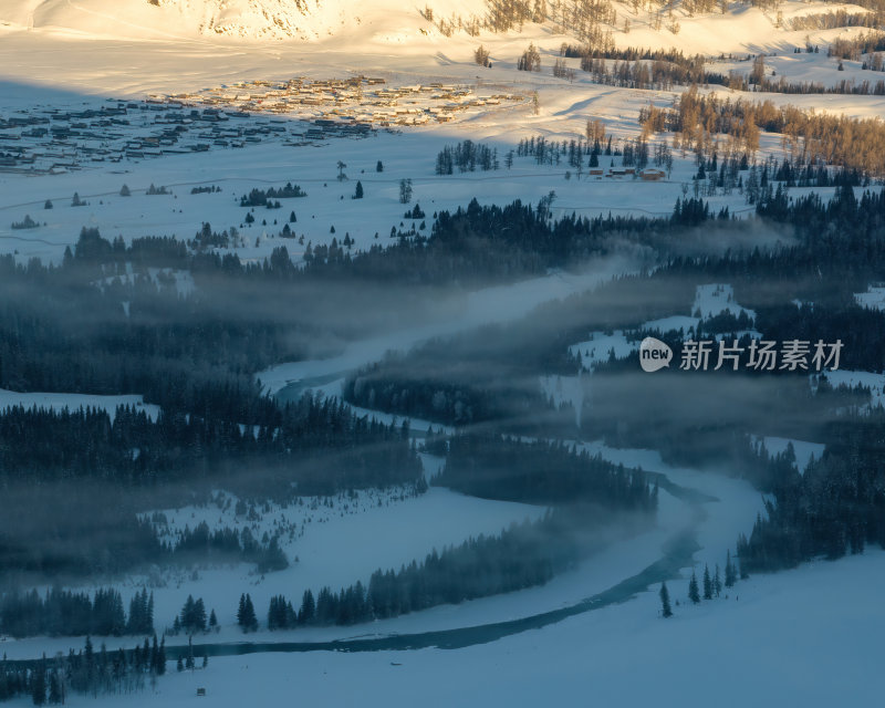 新疆北疆阿勒泰喀纳斯冬季雪景童话世界航拍