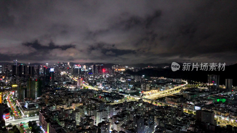 广东深圳城市大景夜景灯光航拍图