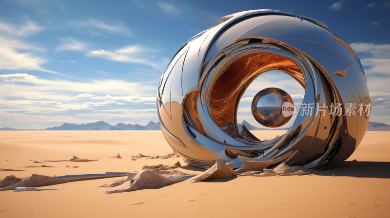 沙漠中的金属漩涡艺术装置奇异幻景