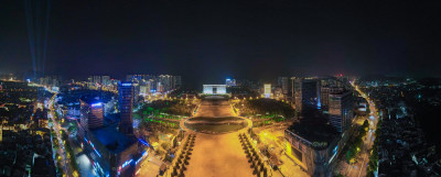 航拍湘西吉首市政府吉首世纪广场夜景全景图