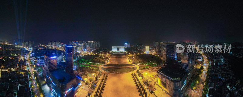 航拍湘西吉首市政府吉首世纪广场夜景全景图