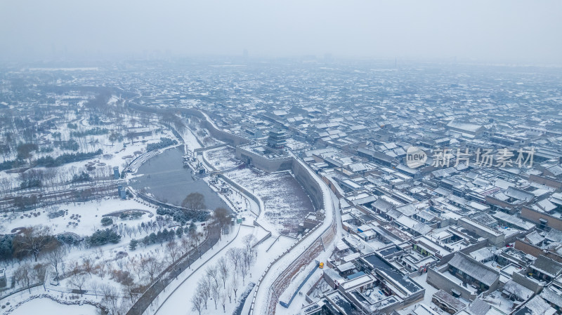 山西晋中平遥古城雪景航拍风景宣传