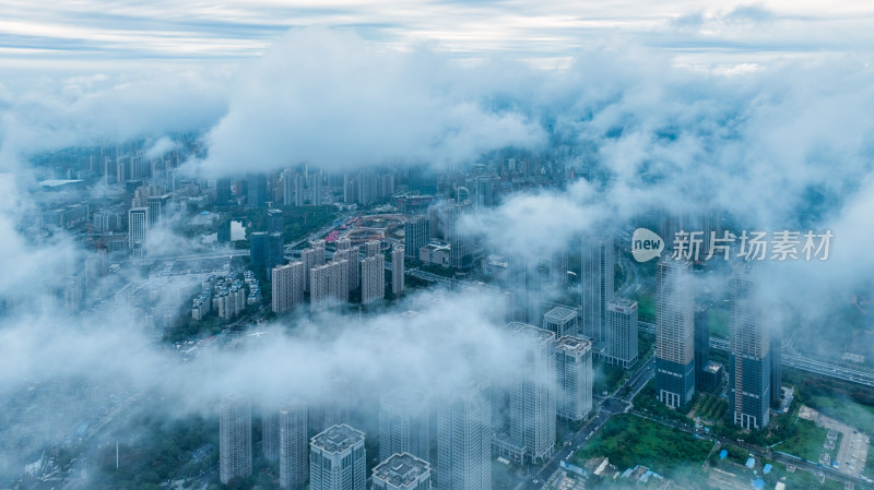 湖北武汉泛海片区阴云天气城市航拍