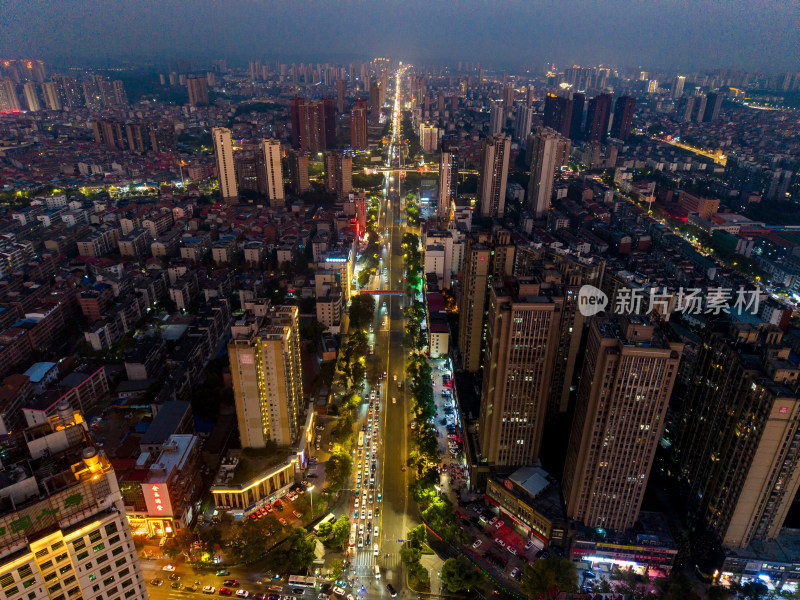 岳阳夜景交通航拍图