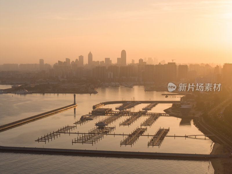 海南海口海滨新城游艇码头世贸大厦高空航拍