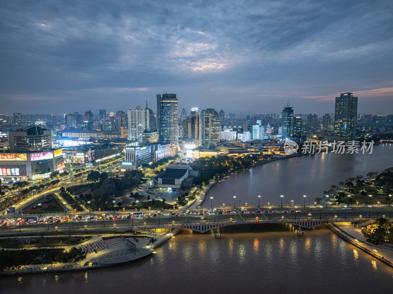 宁波三江口夜景航拍