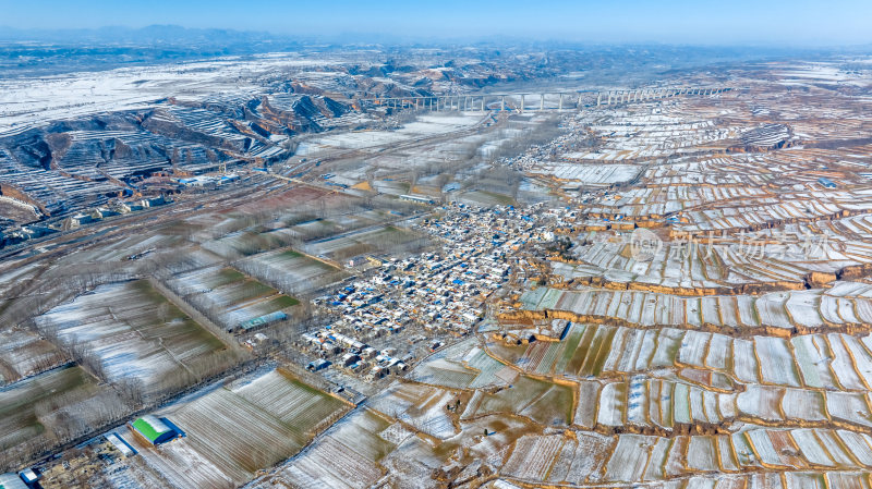 梯田村庄大地雪后航拍全景自然风景地形地理