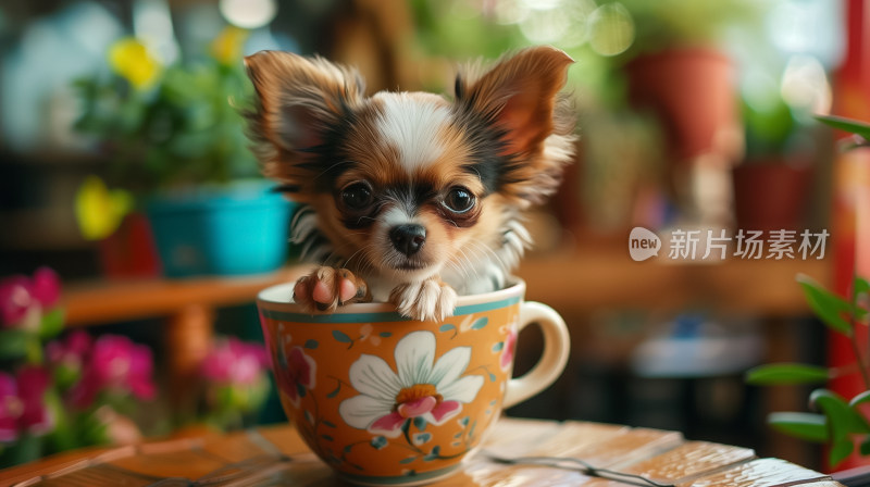 杯中萌宠：茶杯犬在精致花瓣杯里的温馨一刻