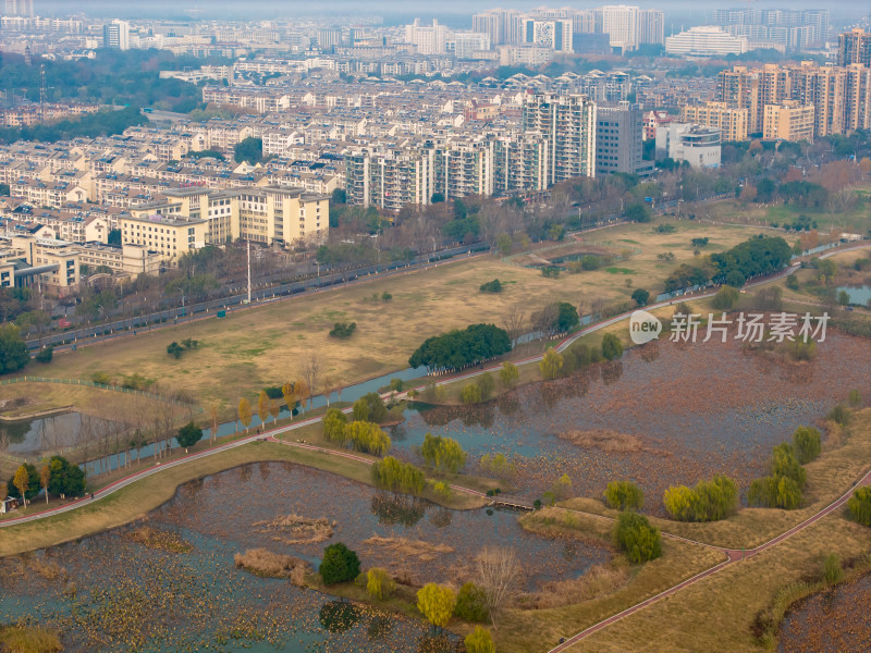 池州城市清晨航拍图