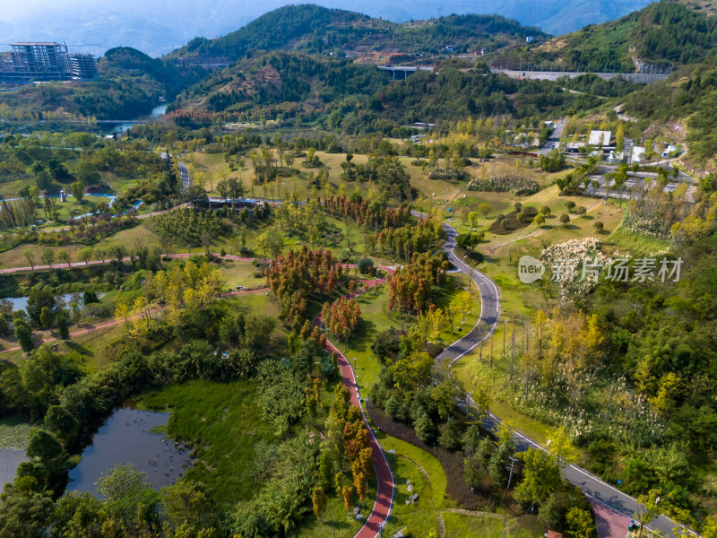 达州莲花湖湿地公园航拍图