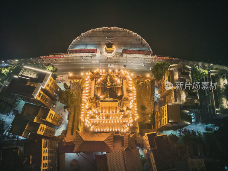 航拍柳州西来寺和城市建筑