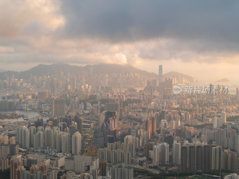 香港维多利亚港CBD中环夜景日出高空航拍