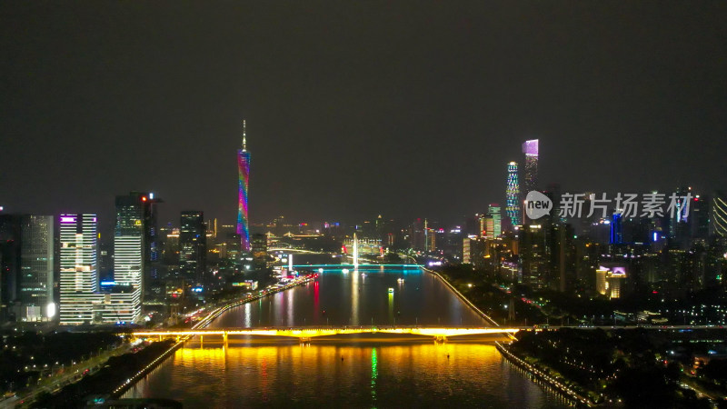 广州珠江两岸夜景广州塔航拍图