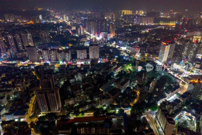 钦州城市夜景灯光交通房屋夜景航拍摄影图