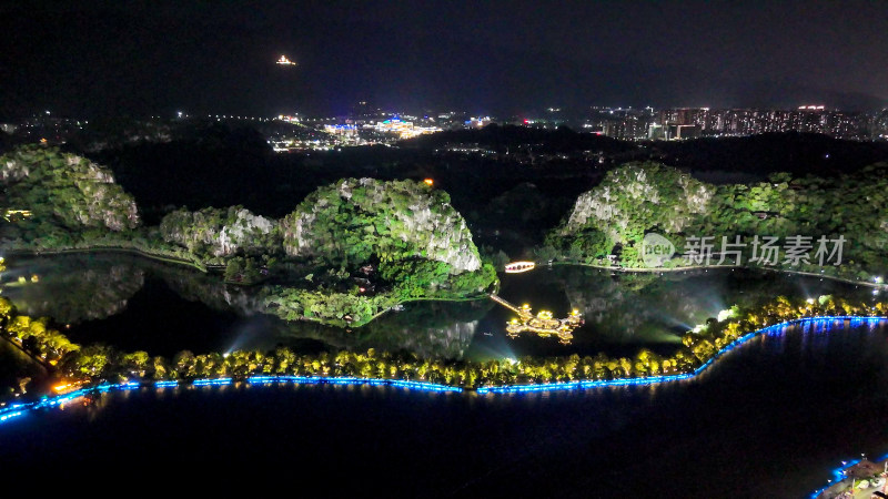 广东肇庆七星山夜景灯光航拍图