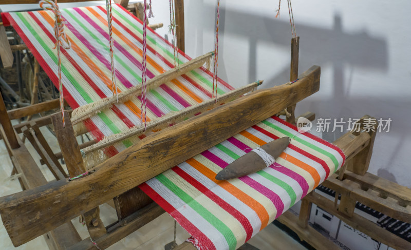 老式织布机传统文化非遗纺织工艺棉线