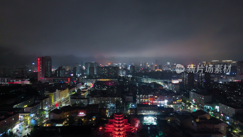 甘肃张掖中心广场张掖木塔寺夜景航拍摄影图