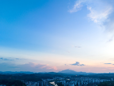 福建泰宁晚霞城市风光航拍图