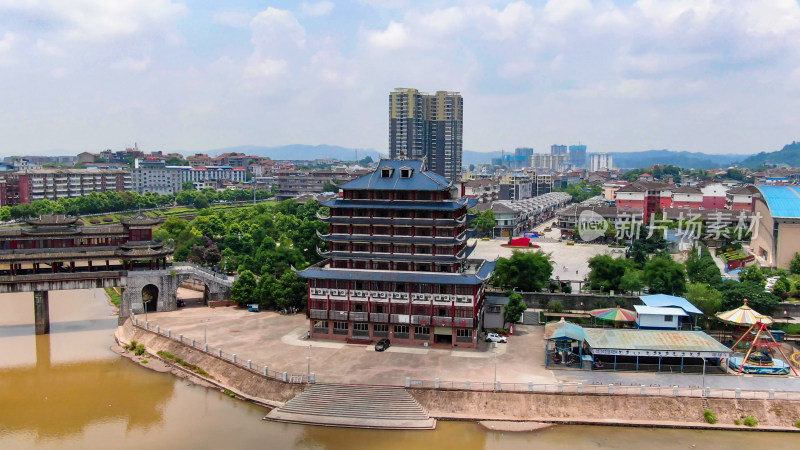 湖南麻阳廊桥特色建筑航拍