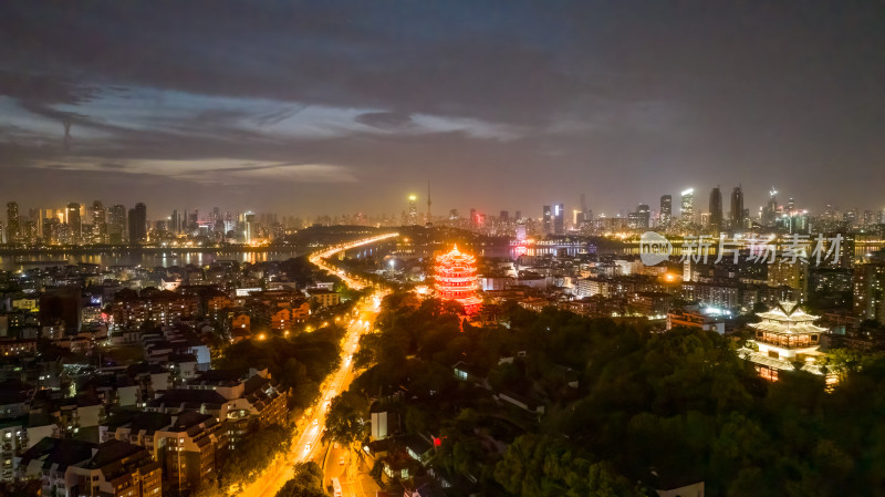 武汉黄鹤楼傍晚及夜晚航拍