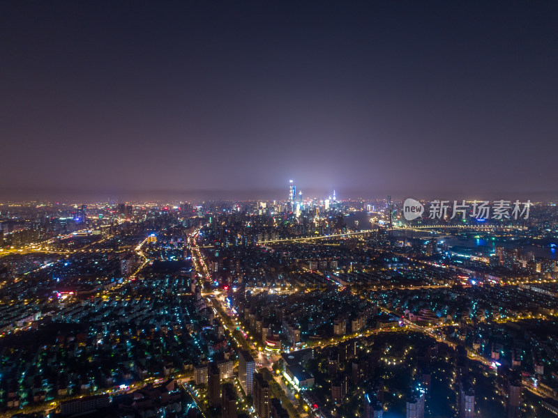 中国上海城市脉络夜景航拍