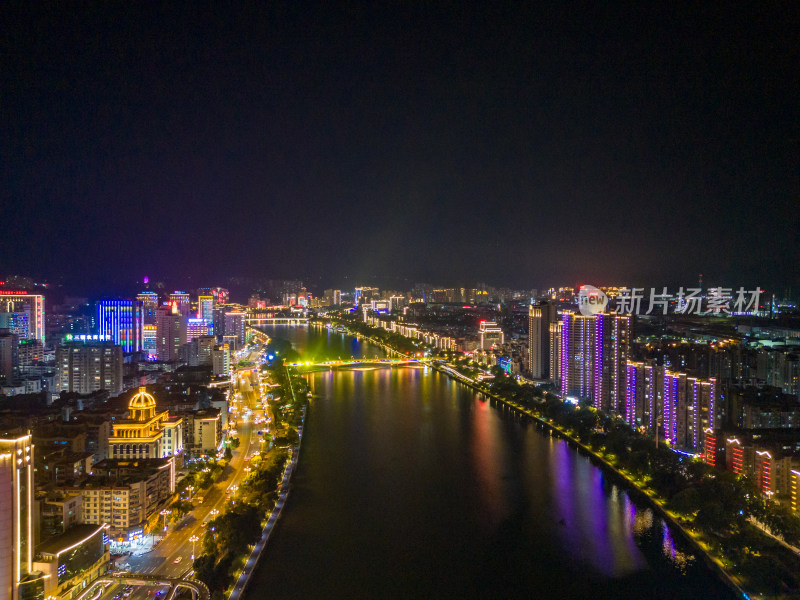 福建三明网红大桥夜景航拍图