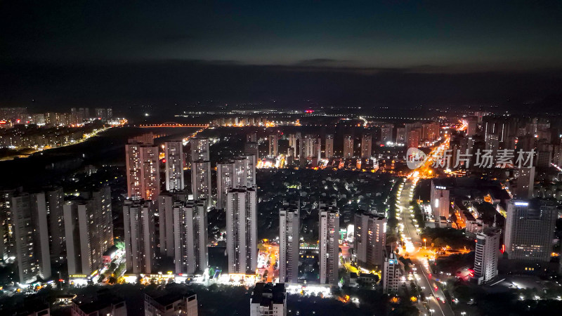 广西来宾城市夜景灯光交通航拍图