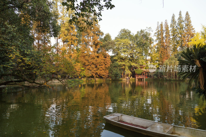 四川崇州罨画池秋天湖边美景