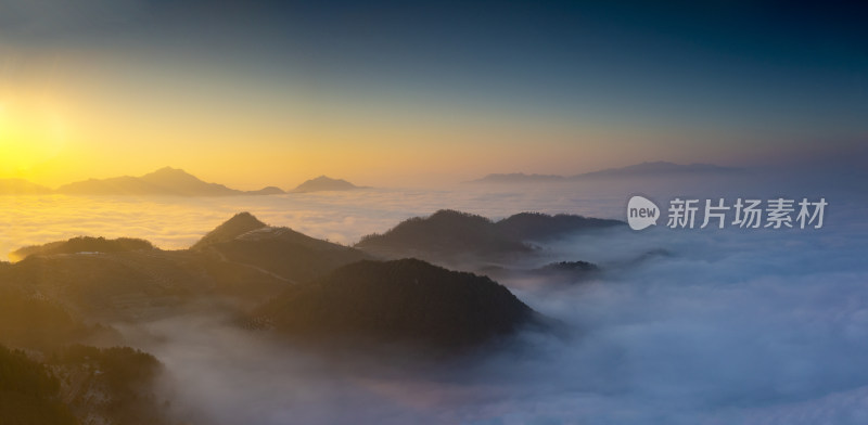 高山山峦群山晨曦日出云海航拍