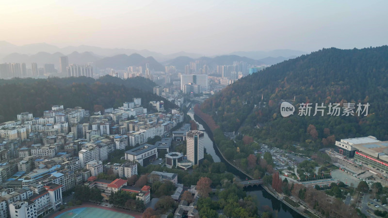 航拍贵州遵义红花岗区城市建设