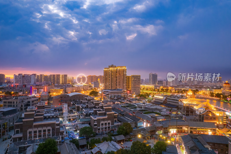 天津海河古文化街码头城市夜景风光航拍