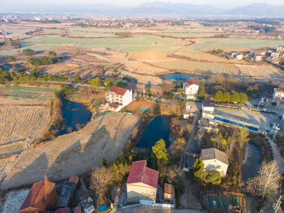 城郊农田及建筑航拍景象