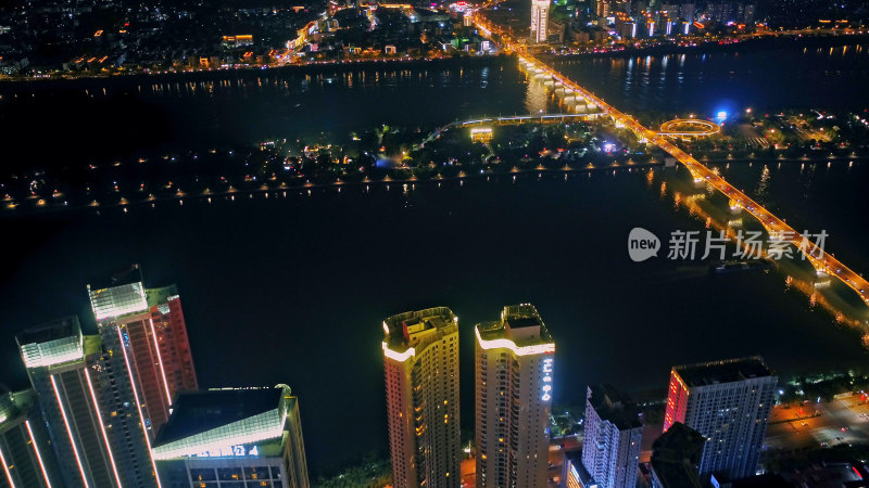 湖南长沙城市夜景航拍