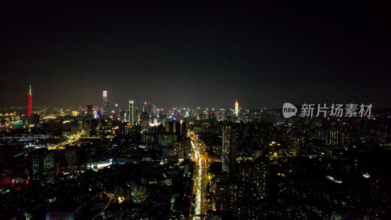 广州城市夜景灯光交通航拍图