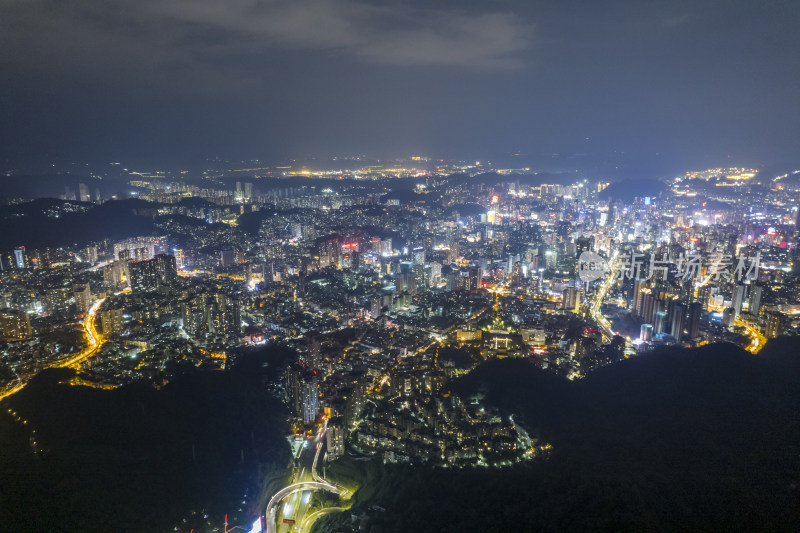 航拍贵阳老城区夜景