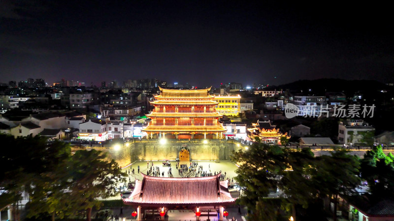 广东潮州广济桥夜景航拍