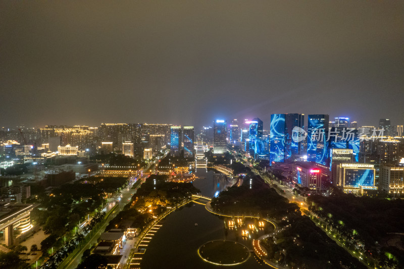 广东佛山千灯湖CBD夜景航拍图