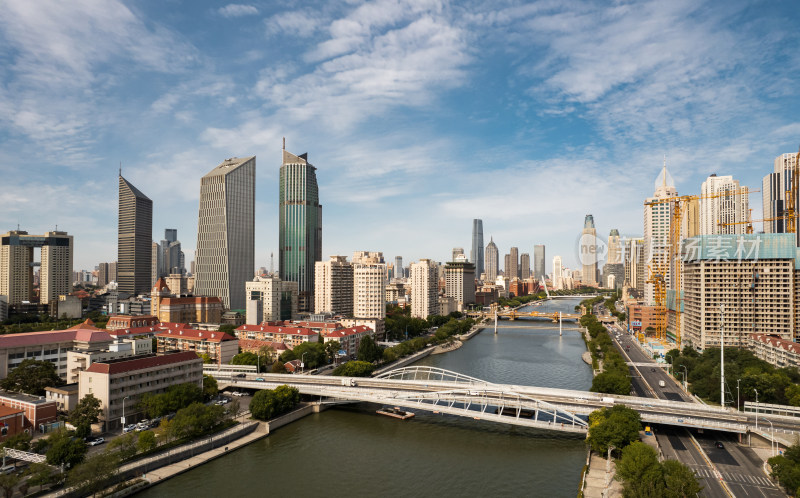 天津海河风景线小白楼商圈城市建筑风光航拍