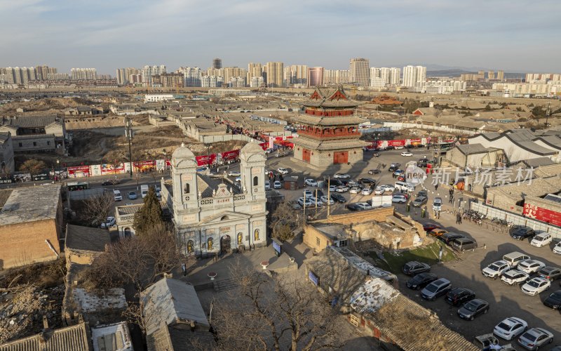 山西省大同市大同古城地标建筑航拍