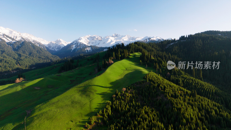 航拍草原雪山风景自然风光
